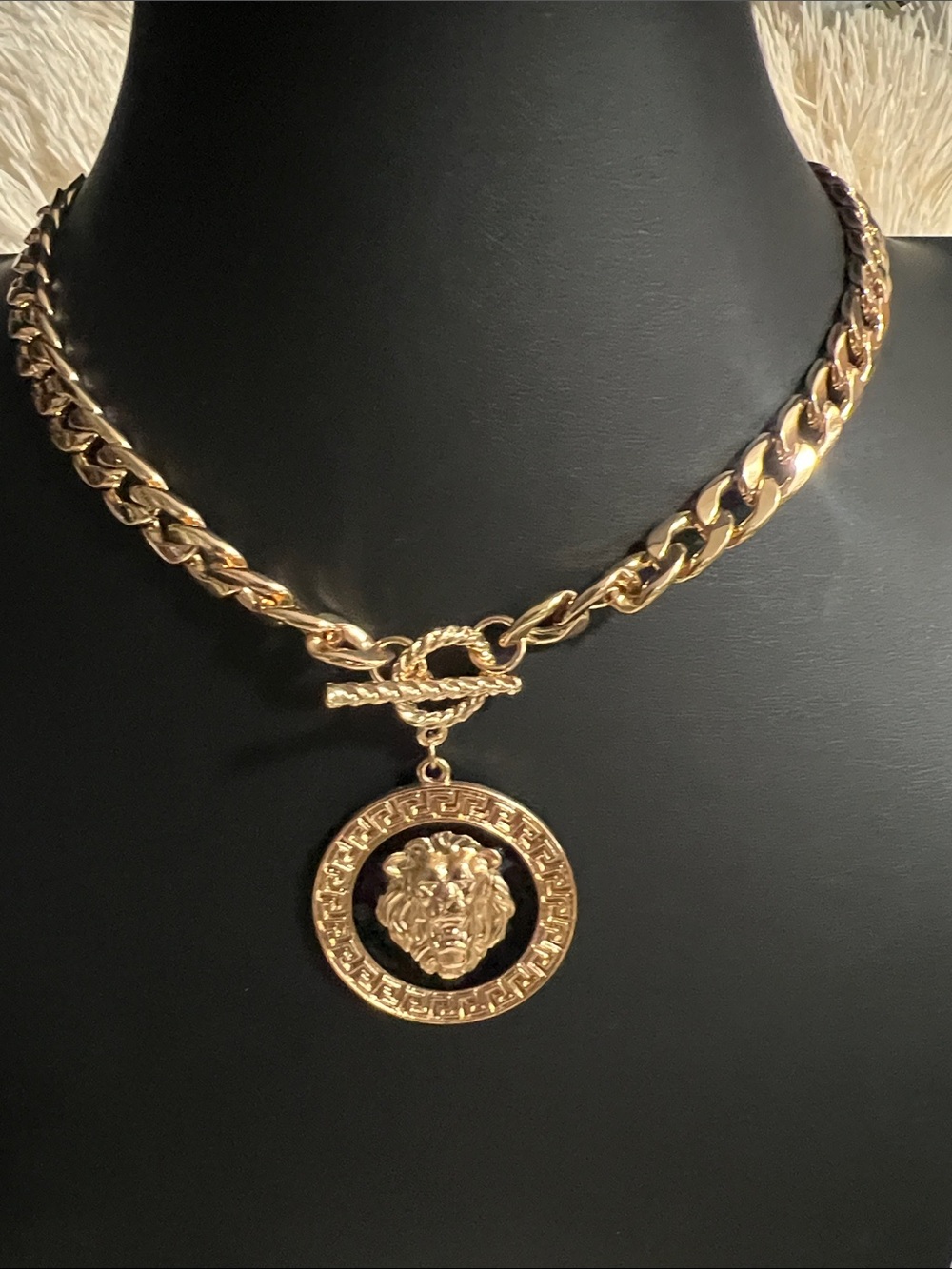 Gold-Tone Lion Medallion Chain Necklace - Women Jewelry